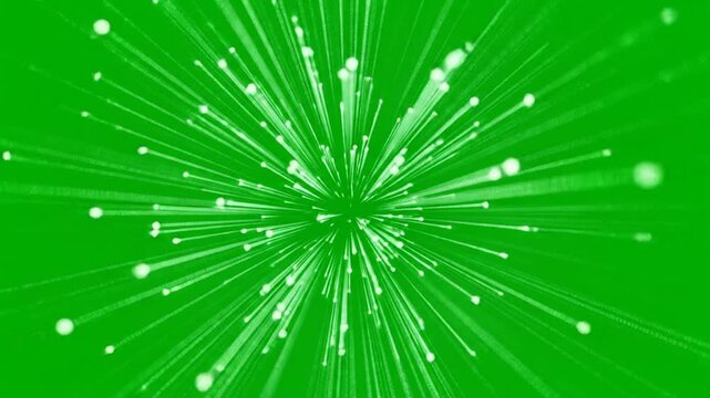 Fast White Light Particles Bursting Outwards on Green Screen Background Loop