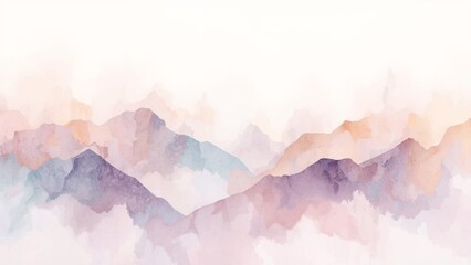 An abstract watercolor landscape with soft pastel mountains melting into a misty skyAn abstract watercolor landscape with soft pastel mountains melting into a misty sky