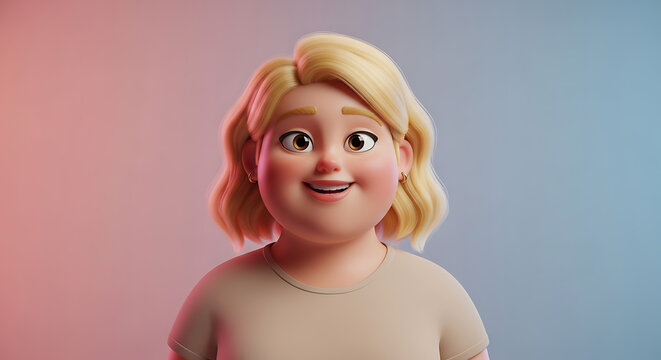 Cheerful 3D rendered portrait of a smiling blonde woman.