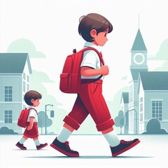 A child who was walking to school in a red school uniform