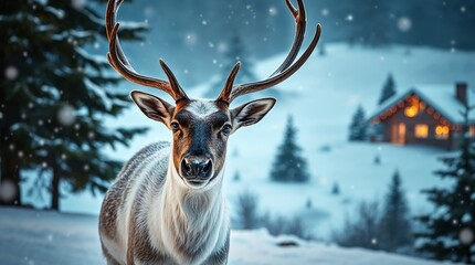Reindeer in a Snowy Winter Landscape