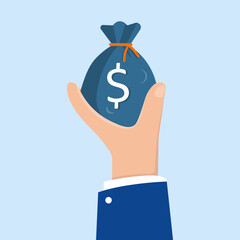 Hand of a business people holding money bag.