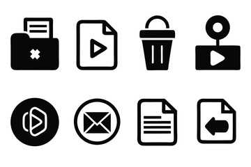 Vector art of a set of common file and media icons isolated on white background