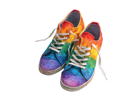 Rainbow pride sneakers lgbtq+ symbol colorful canvas shoes, Isolated On White, Transparent Background, Png