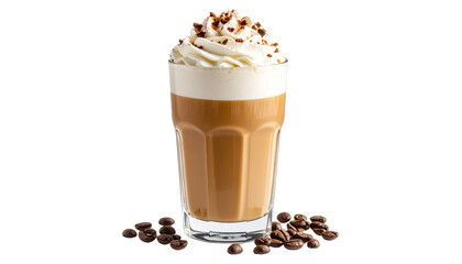 white russian cocktail with ice and whipped cream Isolated on a white background 