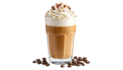 white russian cocktail with ice and whipped cream Isolated on a white background 