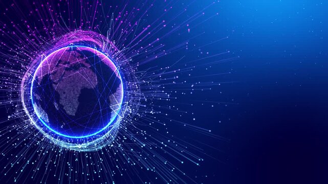 Globe virtual planet Earth. Digital technology cyberspace earth planet. Hologram World Map. Paths World Map banking finance computer processor. Worlds map circuit board Cyberpunk Futuristic Cityscape - Powered by Adobe