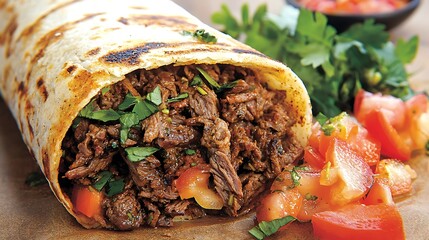 Beef burrito with salsa