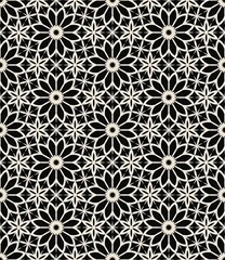 Seamless black and white geometric floral pattern, a decorative vintage textile tile illustration for wallpaper texture or fabric design