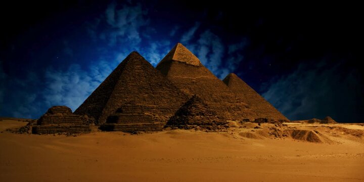night scene of the castle pyramid in the desert