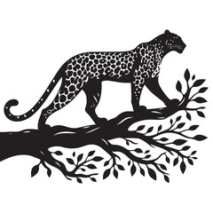Leopard on Branch Silhouette Vector Artwork for Nature Designs