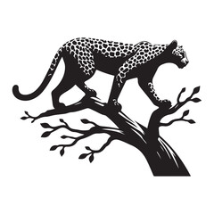 Leopard Resting on a Branch Silhouette Vector Illustration