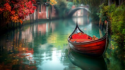 Obraz premium Autumnal canal gondola scene
