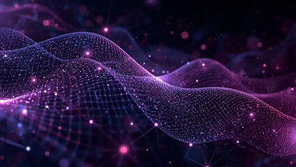 Vector abstract dynamic, wave particle and dot. Illustration technology background with dynamic mesh, flow particle design for banner, wallpaper. High tech, digital datum network and science concept