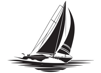 Elegant Sailboat Sailing on the Water Silhouette Vector Illustration