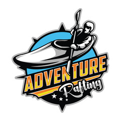 Rafting and Kayaking Logo Design. Outdoor Adventure sports Logo Design Illustration Vector
