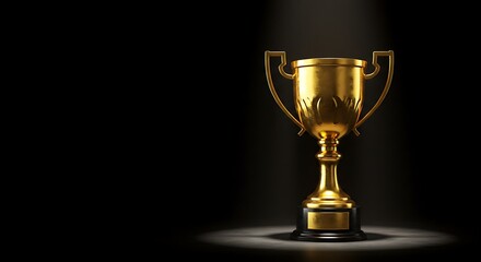 Fototapeta premium Golden Trophy Symbolizing Success and Achievement Illuminated Against Dark Backdrop for Awards and Recognition