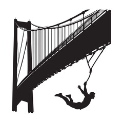 Thrilling Silhouette of a Man Swinging from a Bridge Illustration