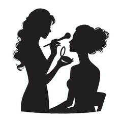 Makeup Artist Applying Powder Silhouette Illustration for Beauty Salon