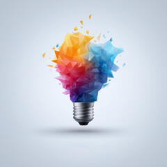 An abstract light bulb composed of colorful, interconnected geometric shapes, symbolizing a vibrant and innovative idea, creative solutions, and a burst of inspiration.