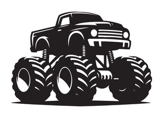 Monster Truck with Big Wheels Silhouette Vector Image