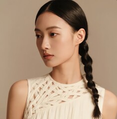 Fototapeta premium Beautiful woman with smooth skin and elegant makeup looking at the camera