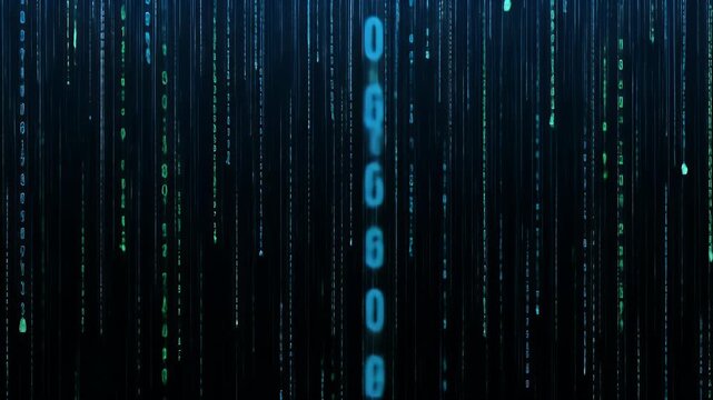 Digital Data Streams Flowing Through Virtual Environment in Slow Motion
