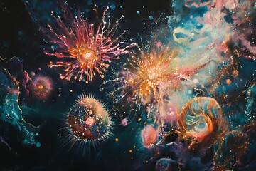 Abstract Cosmic Entities Illuminated In Vibrant Hues