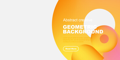 Abstract geometric background. Orange, pink, white shapes overlap. Text reads Geometric Background, includes Read More button.