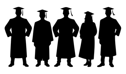 Graduation Ceremony Silhouette  Group of Graduates in Caps & Gowns