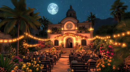Fototapeta premium Nighttime Concert at a Colonial Church