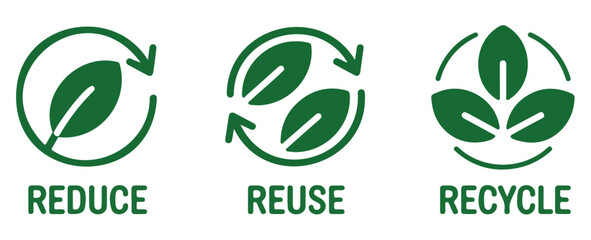 Reduce, Reuse, Recycle: Eco Friendly Green Leaf Icons for Sustainability