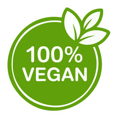  100% Vegan Icon Green Plant-Based Food & Product Label