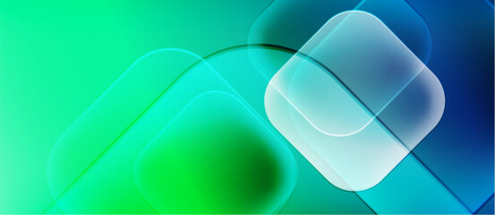 Abstract background features flowing shapes, vibrant turquoise, green hues. Soft gradients create depth, modern aesthetic.