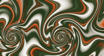 Abstract swirling pattern of organic shapes in shades of orange, green, and white.