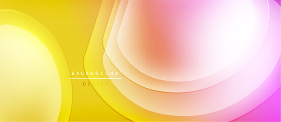 Abstract background features flowing shapes, vibrant yellow, pink hues. Modern design, smooth gradients create dynamic visual effect.