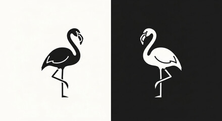 Elegant Black and White Flamingo Pair Stylized Bird Illustration.