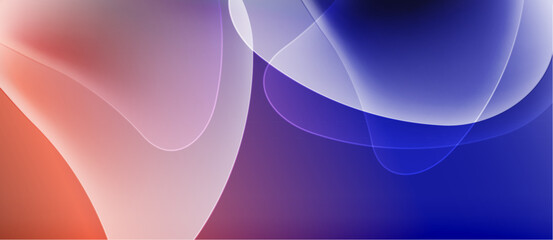 Abstract fluid shapes blend, creating soft color transitions. Warm hues meet cool tones, forming dynamic composition. Smooth gradients dominate visual space.