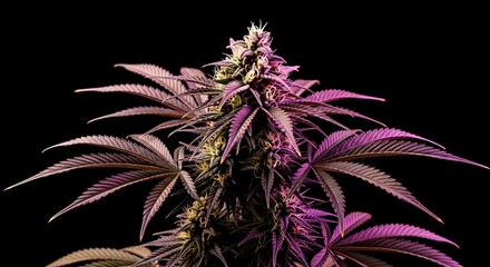 Close-up view of a vibrant purple cannabis plant.