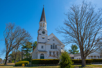 Trinitarian Congregational Church at 2 Pine Street in historic town center of Norton, Bristol...