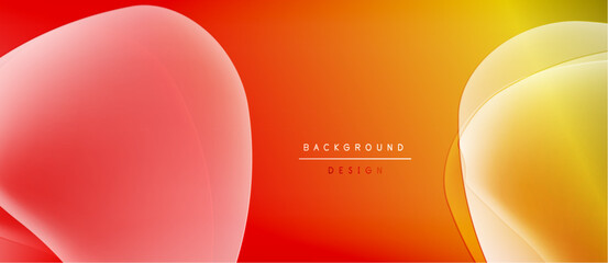 Abstract background features flowing shapes, warm colors. Red blends into orange, then yellow. Minimalist design with text element.