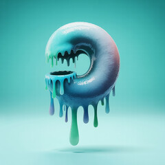 Photo of a blue and teal dripping letter g on a teal background