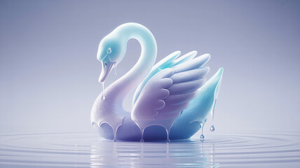 Photo of a delicate ice swan melts into rippling water