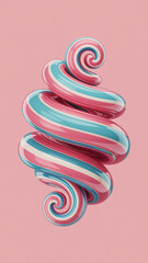 Photo of a vibrant pink and blue candy swirl on a soft pink background