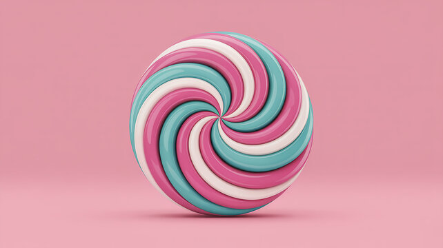 Photo of a colorful swirl lollipop on a pink background