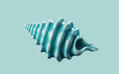 Photo of a vibrant blue spiral seashell on a soft blue background
