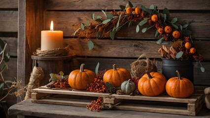 Rustic Halloween Decor with Dried Orange Slices, Cinnamon, Eucalyptus, and Pumpkins – Organic Autumn Vignette