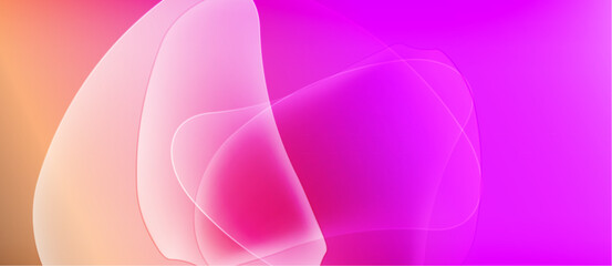 Abstract gradients blend peach, pink, purple hues. Soft shapes overlap creating luminous effect. Minimalist design evokes calm atmosphere.