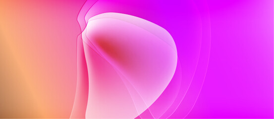 Abstract fluid shapes, vibrant pinks, oranges blend. Soft gradients create luminous, flowing forms. Modern design element.