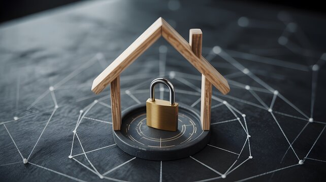 Secured home protection with digital network and padlock concept